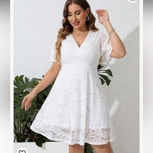 Women Plus Size Lace Cocktail Dress Summer Wrap V Neck Short Sleeve Flowy A Line